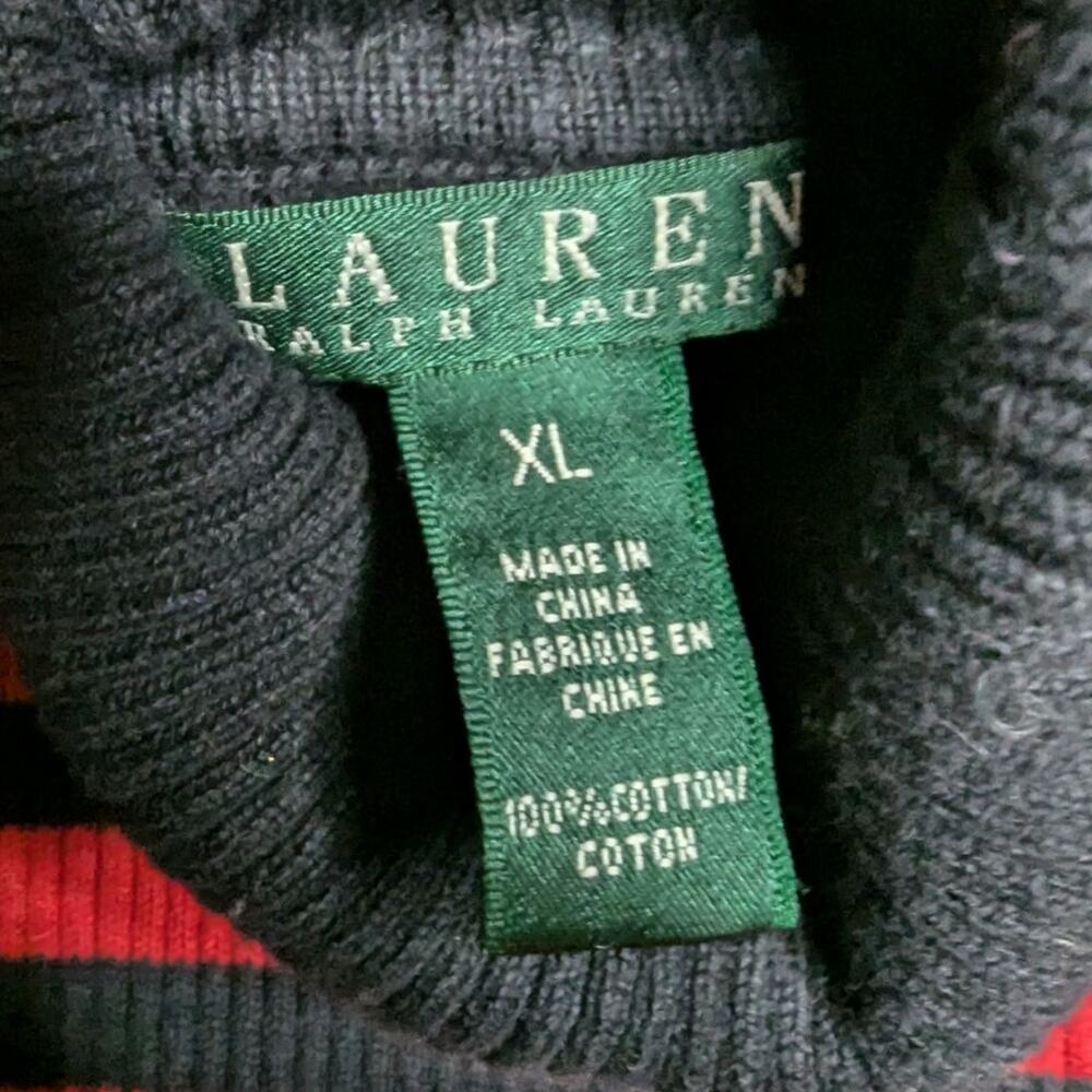 Vtg 1990s Lauren Ralph Lauren Black Red Striped Ribbed Turtleneck Sweater XL - Picture 4 of 4